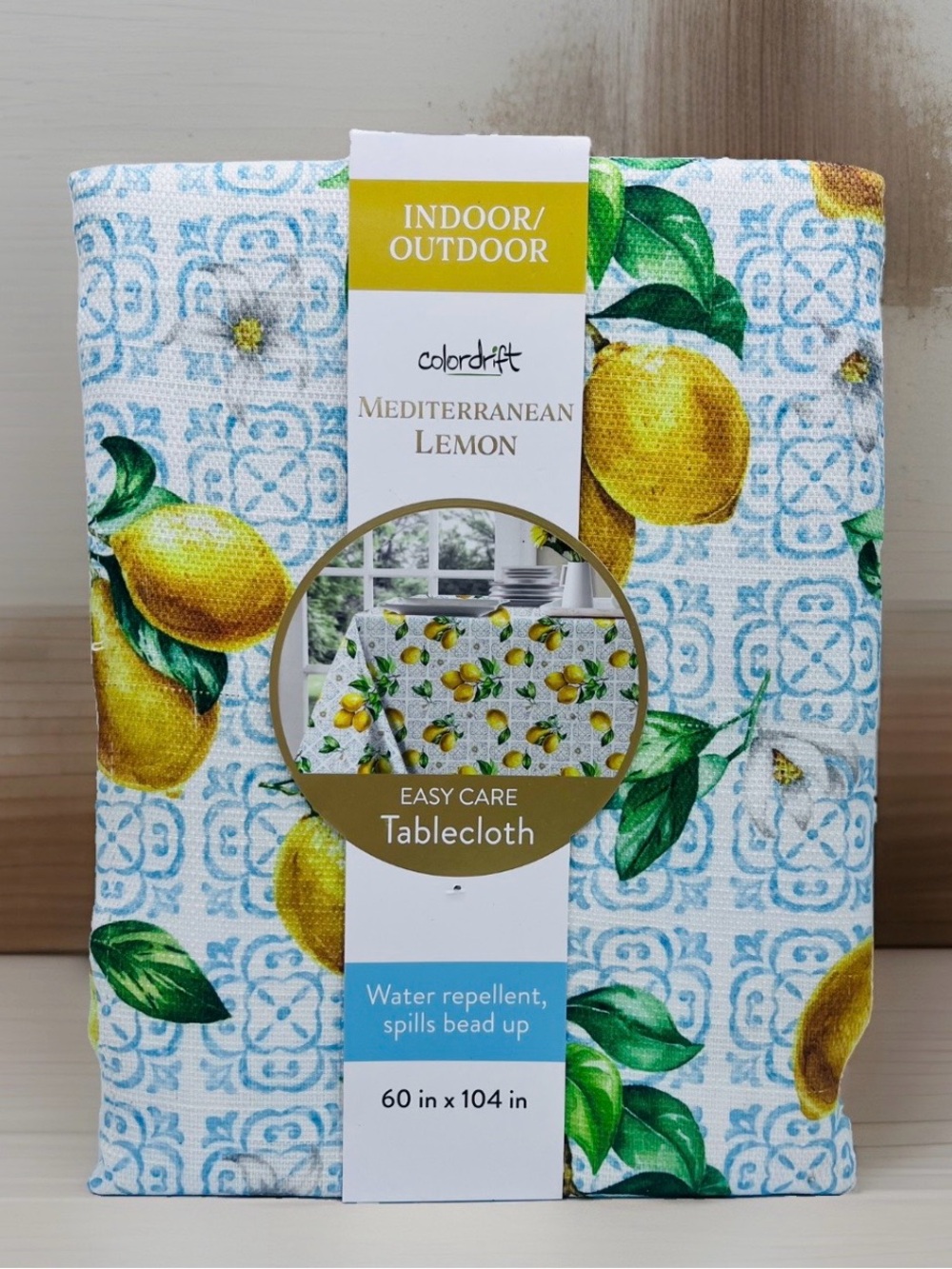 Color Drift Table Mediterranean Lemon 60x104" Indoor/Outdoor Water Repellent NWT